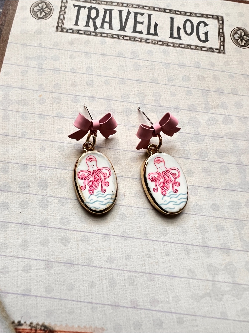 Pink Octopus Bow Drop Earrings - Women Jewelry